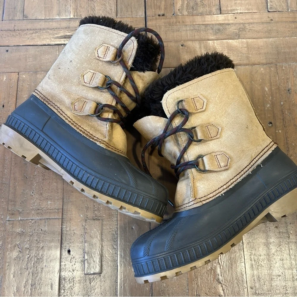 Sorel Badger Waterproof Winter Boots Women’s 6  Faux Fur Leather Rubber USA Made